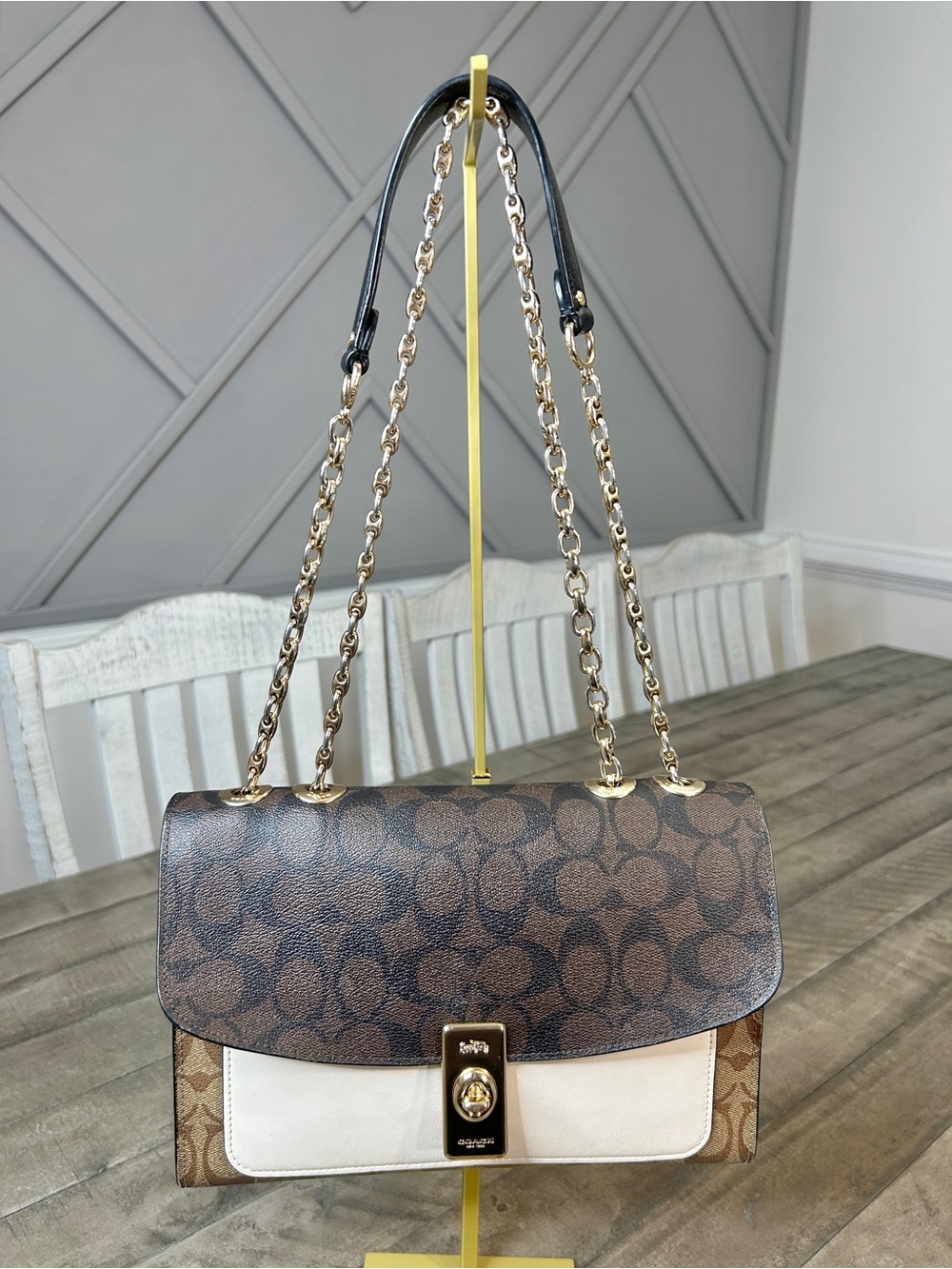 Coach Lane Shoulder Bag Blocked Signature Canvas Leather Purse C1539 - Picture 3 of 11